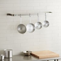 Regency 48 inch Stainless Steel Wall Mounted Single Line Pot Rack with 4 Double Prong Hooks