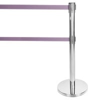 Aarco HS-27 Satin 40 inch Crowd Control / Guidance Stanchion with Dual 84 inch Purple Retractable Belts