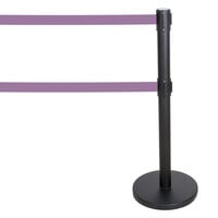 Aarco HBK-27 Black 40 inch Crowd Control / Guidance Stanchion with Dual 84 inch Purple Retractable Belts