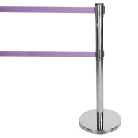 Aarco HC-27 Chrome 40 inch Crowd Control / Guidance Stanchion with Dual 84 inch Purple Retractable Belts