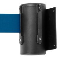 Aarco WM-10BK Black Wall-Mount Stanchion with 10' Blue Retractable Belt