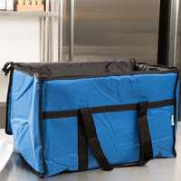 Choice Insulated Food Delivery Bag / Soft Sided Pan Carrier with Brick Cold Packs, Blue Nylon, 23 inch x 13 inch x 15 inch