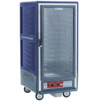Metro C537-HLFC-4-BU C5 3 Series Insulated Low Wattage 3/4 Size Heated Holding Cabinet with Fixed Wire Slides and Clear Door - Blue