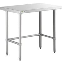 Regency 24" x 36" 16-Gauge 304 Stainless Steel Commercial Open Base Work Table