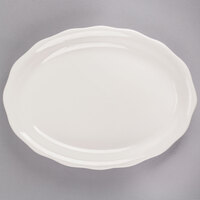 Choice 12 5/8 inch x 9 1/4 inch Ivory (American White) Scalloped Edge Oval Stoneware Platter - 12/Case