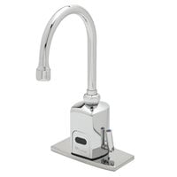 T&S EC-3130-4DP 5 7/16 inch Hands-Free Sensor Deck Mount Swing Gooseneck Faucet with 4 inch Deck Plate