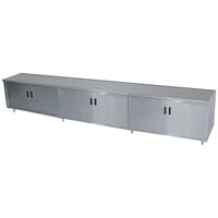 Advance Tabco HB-SS-2412M 24" x 144" 14 Gauge Enclosed Base Stainless Steel Work Table with Hinged Doors and Fixed Midshelf
