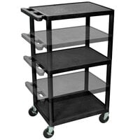 Luxor LPDUOE-B Black 42 inch Adjustable Three Shelf AV Cart with Three Outlets and Cord