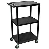 Luxor LPDUOE-B Black 42 inch Adjustable Three Shelf AV Cart with Three Outlets and Cord