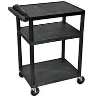Luxor LP34E-B Black 34" Three Shelf AV Cart with Three Outlets and Cord