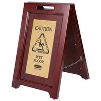 Rubbermaid 1867507 23 1/2 inch 2-Sided Wooden Brass Plated Executive Wet Floor Sign
