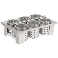 Steril-Sil E1-BS6OE-SS Stainless Steel 6-Cylinder Drop-In Flatware Basket with Stainless Steel Cylinders