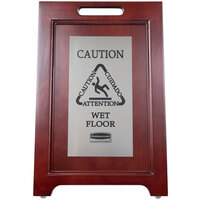 Rubbermaid 1867508 23 1/2 inch 2-Sided Wooden Stainless Steel Executive Wet Floor Sign
