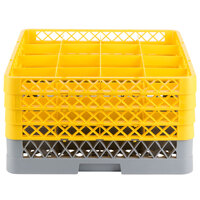 Noble Products 16-Compartment Gray Full-Size Glass Rack with 4 Yellow Extenders - 19 3/8 inch x 19 3/8 inch x 10 1/2 inch