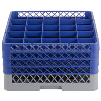 Noble Products 25-Compartment Gray Full-Size Glass Rack with 4 Blue Extenders - 19 3/8 inch x 19 3/8 inch x 10 1/2 inch