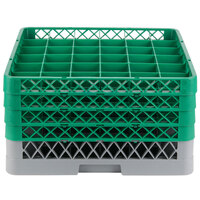 Noble Products 36-Compartment Gray Full-Size Glass Rack with 4 Green Extenders - 19 3/8 inch x 19 3/8 inch x 10 1/2 inch