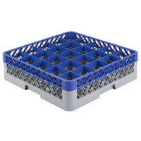 Noble Products 25-Compartment Gray Full-Size Glass Rack with Blue Extender - 19 3/8" x 19 3/8" x 5 3/4"