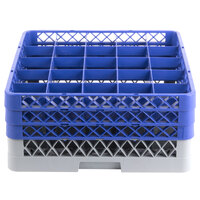 Noble Products 25-Compartment Gray Full-Size Glass Rack with 3 Blue Extenders - 19 3/8 inch x 19 3/8 inch x 8 3/4 inch