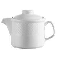 CAC BST-TP Boston 15 oz. Super Bright White Embossed Porcelain Teapot - 36/Case