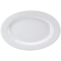 CAC BST-14 Boston 12 1/2 inch x 8 1/2 inch Super Bright White Embossed Porcelain Platter - 12/Case