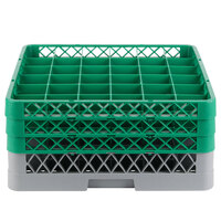 Noble Products 36-Compartment Gray Full-Size Glass Rack with 3 Green Extenders - 19 3/8 inch x 19 3/8 inch x 8 3/4 inch