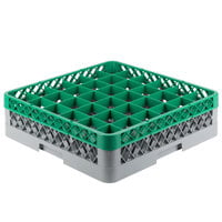 Noble Products 36-Compartment Gray Full-Size Glass Rack with Green Extender - 19 3/8" x 19 3/8" x 5 3/4"