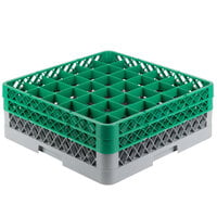 Noble Products 36-Compartment Gray Full-Size Glass Rack with 2 Green Extenders - 19 3/8 inch x 19 3/8 inch x 7 1/4 inch