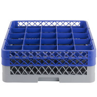 Noble Products 25-Compartment Gray Full-Size Glass Rack with 2 Blue Extenders - 19 3/8 inch x 19 3/8 inch x 7 1/4 inch