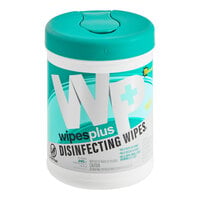 WipesPlus 6" x 6 3/4" 240-Count Lemon Scent Alcohol-Free Surface Disinfecting Wipes Canister - 12/Case