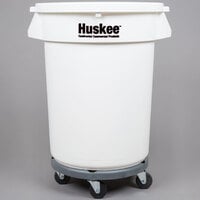 Continental Huskee 27432IBKIT 32 Gallon White Trash Can, Lid, and Dolly Kit