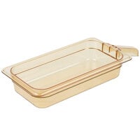 Carlisle 30860H13 StorPlus 1/3 Size Amber High Heat Plastic Food Pan with Handle - 2 1/2 inch Deep