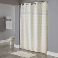 Hookless HBH65D205X Beige Shimmy Square Shower Curtain with Chrome Raised Flex-On Rings, It's A Snap! Polyester Liner with Magnets, and Poly-Voile Translucent Window - 71 inch x 77 inch