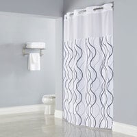 Hookless HBH49WAV01SL77 White with Gray Waves Shower Curtain with Matching Flat Flex-On Rings, It's A Snap! Polyester Liner with Magnets, and Poly-Voile Translucent Window - 71 inch x 77 inch