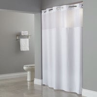 Hookless HBH72PTM0177 White RePET One PLANET Daytona Shower Curtain with Matching Flat Flex-On Rings, Weighted Corner Magnets, and Poly-Voile Translucent Window - 71 inch x 77 inch