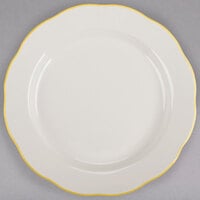 CAC 9 5/8" Ivory (American White) Scalloped Edge China Plate with Gold Band - 24/Case