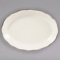 CAC 15 1/2" Ivory (American White) Scalloped Edge China Platter with Black Band - 12/Case