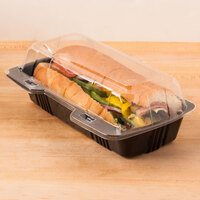 Polar Pak 29565 8 inch x 4 inch x 3 inch PET Black and Clear Hinged Hoagie / Sub Take-Out Container - 250/Case