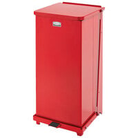 Rubbermaid FGST24EPLRD The Defenders 13 Gallon Steel Red Square Medical Step Can with Rigid Plastic Liner