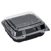 Polar Pak 29588 8 inch x 8 inch PET Black and Clear Hinged Take-out Container - 200/Case
