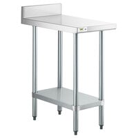 Regency 30" x 18" 18-Gauge 304 Stainless Steel Equipment Filler Table with Backsplash and Galvanized Undershelf