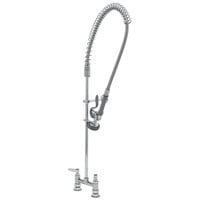 T&S B-2223 Deck Mounted 41 3/4" High Pre-Rinse Faucet with Adjustable 6" Centers, 44" Hose, and 6" Wall Bracket