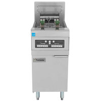 Frymaster RE14-2C-SD 50 lb. Split Pot High Efficiency Electric Floor Fryer with Computer Magic Controls - 240V, 1 Phase, 14 KW