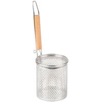 5 inch x 5 1/4 inch Stainless Steel Strainer/Blanching Basket with Wooden Handle