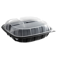 10 inch x 10 inch x 3 inch Microwaveable 3-Compartment (27 / 11 / 11 oz.) Plastic Hinged Container - 37/Pack
