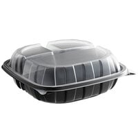 9 inch x 9 inch x 3 inch Microwaveable 3-Compartment (22 / 9 / 9 oz.) Plastic Hinged Container - 28/Pack