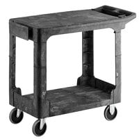 Rubbermaid FG450589BLA Black Small Flat HD Two Shelf Heavy Duty Utility Cart with Extended Handle