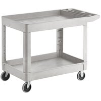 Rubbermaid FG452089BEIG Beige Medium Lipped Two Shelf Utility Cart with Extended Handle