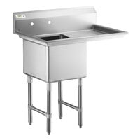 Regency 38 1/2 inch 16-Gauge Stainless Steel One Compartment Commercial Sink with Stainless Steel Legs and 1 Drainboard - 18 inch x 18 inch x 14 inch Bowl - Right Drainboard