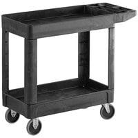 Rubbermaid FG450089BLA Black Small Lipped Two Shelf Utility Cart with Extended Handle