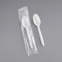 Choice Individually Wrapped Medium Weight White Plastic Teaspoon - 1000/Case